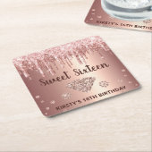 Roos Gold Dripping Glitter & Diamond Sweet 16 Kartonnen Onderzetters (Schuin)