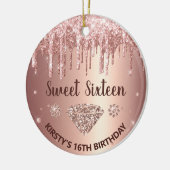 Roos Gold Dripping Glitter & Diamond Sweet 16 Keramisch Ornament (Links)
