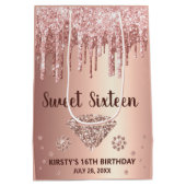 Roos Gold Dripping Glitter & Diamond Sweet 16 Medium Cadeauzakje (Achterkant)