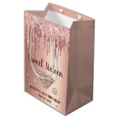 Roos Gold Dripping Glitter & Diamond Sweet 16 Medium Cadeauzakje (Achterkant Gekanteld)