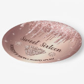 Roos Gold Dripping Glitter & Diamond Sweet 16 Papieren Bordje (Gekanteld)