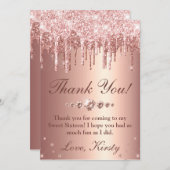 Roos Gold Dripping Glitter & Diamonds Sweet 16 Bedankkaart (Voorkant / Achterkant)