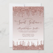 Roos Gold Dripping Glitter Glam Sweet 16 Verjaarda Kaart (Voorkant)