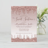Roos Gold Dripping Glitter Glam Sweet 16 Verjaarda Kaart (Staand voorkant)