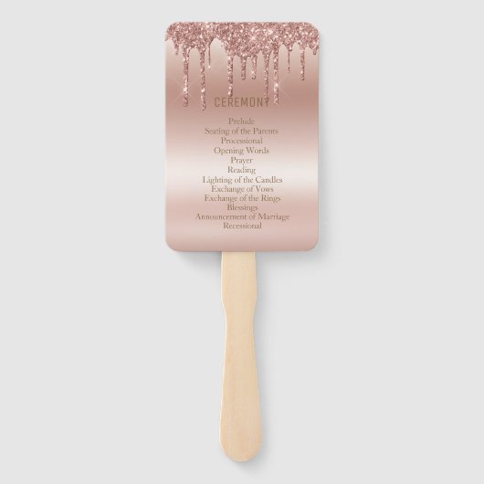 Roos Gold Dripping Glitter Metallic Shine Bruiloft Handwaaier (Achterkant)