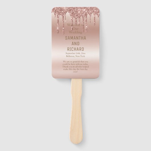 Roos Gold Dripping Glitter Metallic Shine Bruiloft Handwaaier (Voorkant)
