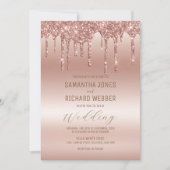 Roos Gold Dripping Glitter Metallic Shine Bruiloft Kaart (Voorkant)