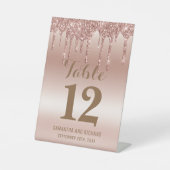 Roos Gold Dripping Glitter Metallic Shine Reclamebord Met Voetstuk (Voorkant)