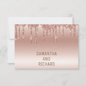Roos Gold Dripping Glitter Metallic Shine RSVP Kaartje (Voorkant)