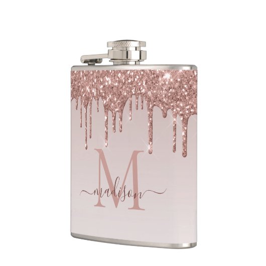 Roos Gold Dripping Glitter Modern Sparkle Monogram Heupfles (Links)
