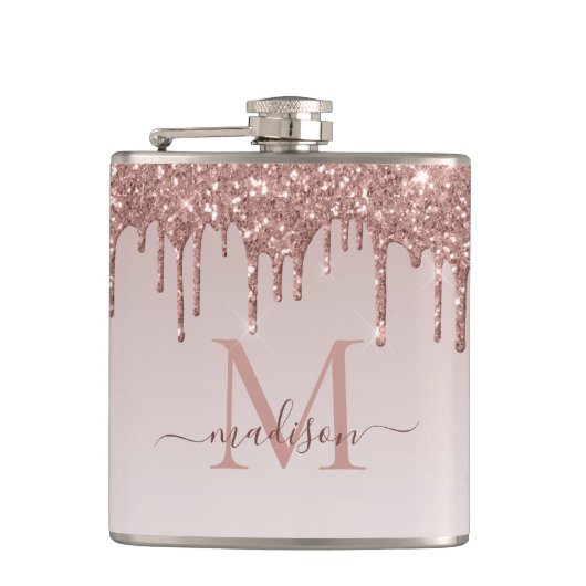 Roos Gold Dripping Glitter Modern Sparkle Monogram Heupfles (Voorkant)