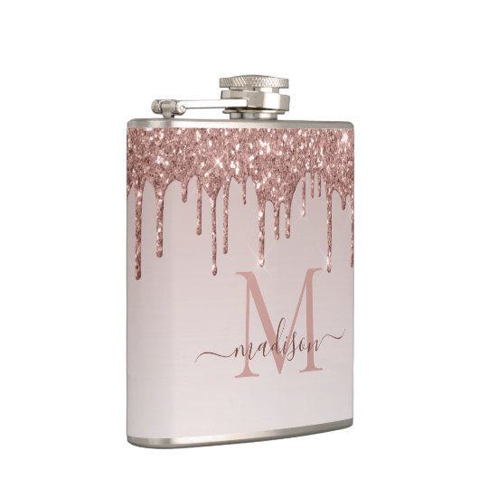 Roos Gold Dripping Glitter Modern Sparkle Monogram Heupfles (Rechts)