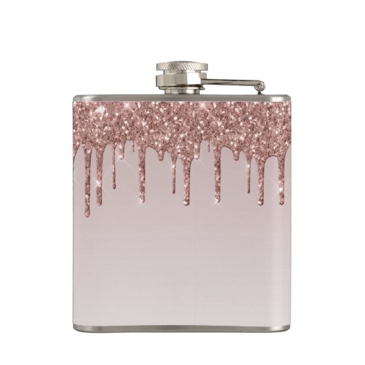 Roos Gold Dripping Glitter Modern Sparkle Monogram Heupfles (Achterkant)