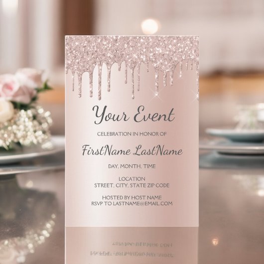 Roos Gold Dripping Glitter Sweet 16 Vrijgezellenfe Kaart