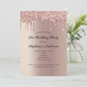 Roos Gold Dripping Glitter Trendy 21st Birthday Kaart (Staand voorkant)