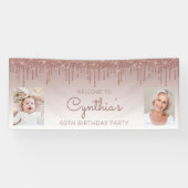 Roos Gold Dripping Glitter Twee foto 60e verjaarda Spandoek (Horizontaal)