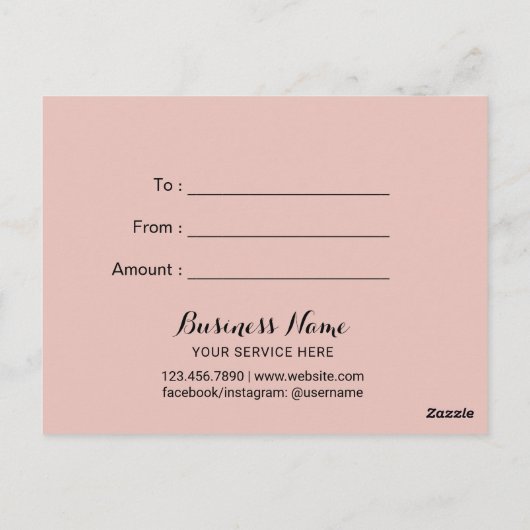 Roos Gold Dripping Modern Salon Cadeaubon Briefkaart (Achterkant)