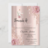 Roos Gold Drips Bloemen Wijnbrunch & Bubbly Kaart (Voorkant)