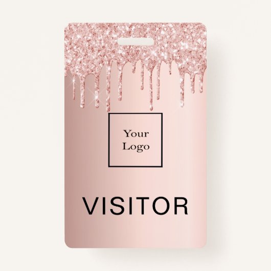Roos Gold Drips Blush Business logo Visitor Badge (Voorkant)