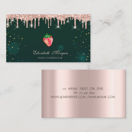 Roos Gold Drips Chic Aardbei Groen Visitekaartje (Voorkant / Achterkant)