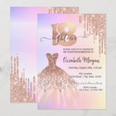 Roos Gold Drips Dress Ombre 18e verjaardag Kaart (Voorkant / Achterkant)