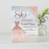 Roos Gold Drips Dress Silver 80th Birthday Kaart (Staand voorkant)