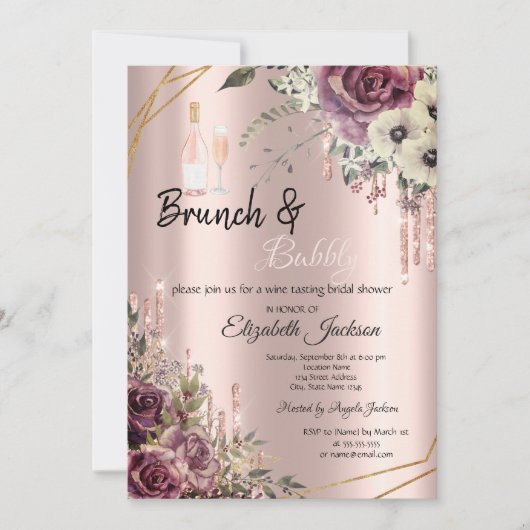 Roos Gold Drips Floral Vrijgezellenfeest Kaart (Voorkant)