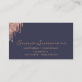 Roos Gold Drips Grijs Navy Customize Glitter Visitekaartje (Achterkant)