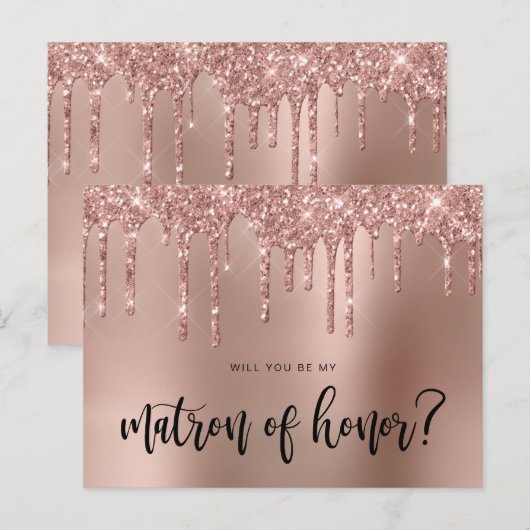 Roos Gold Drips, jij zult mijn matron van eer zijn Uitnodiging Briefkaart (Voorkant / Achterkant)
