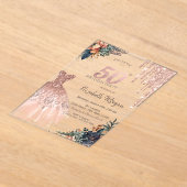 Roos Gold Drips Jurk Moody Flowers 50e Verjaardag Acryl Uitnodigingen (Laagn)