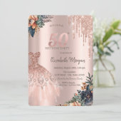 Roos Gold Drips Jurk Moody Flowers 50e Verjaardag Kaart (Staand voorkant)
