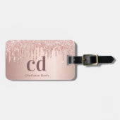 Roos Gold Drips Monogram Naam Bagagelabel (Voorkant horizontaal)