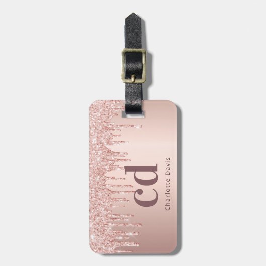Roos Gold Drips Monogram Naam Bagagelabel (Voorkant verticaal)