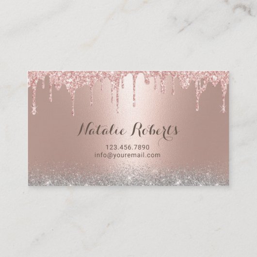 Roos Gold Drips Silver Glitter Salon Appointment Afsprakenkaartje (Achterkant)