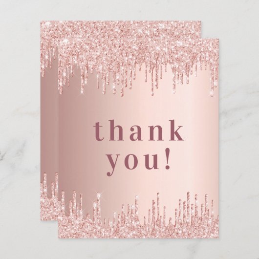 Roos Gold Drips Verjaardag Dank je kaart (Voorkant / Achterkant)