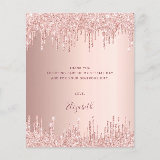 Roos Gold Drips Verjaardag Dank je kaart (Achterkant)