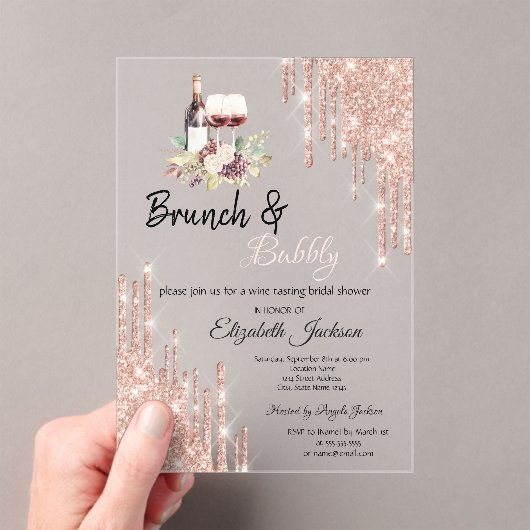 Roos Gold Drips Wijndruiven Vrijgezellenfeest Acryl Uitnodigingen (Insitu (Draagbaar))