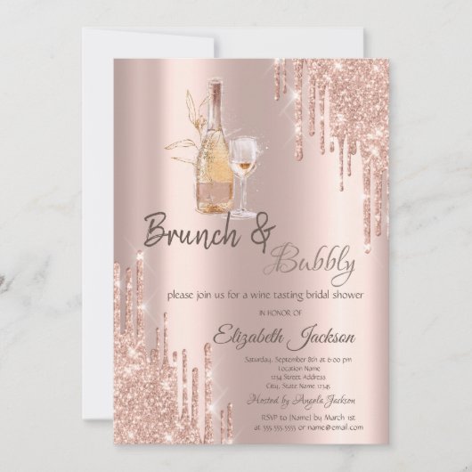Roos Gold Drips Wijnglas Brunch & Bubbly Kaart (Voorkant)