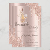 Roos Gold Drips Wijnglas Brunch & Bubbly Kaart (Voorkant / Achterkant)