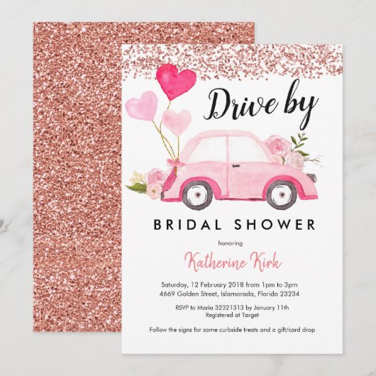 Roos Gold Drive, uitnodiging van de Bridal Shower (Voorkant / Achterkant)