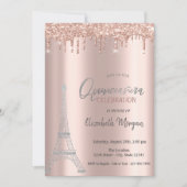 Roos Gold Drivers, Eiffeltower Quinceanera Invitat Kaart (Voorkant)