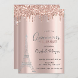 Roos Gold Drivers, Eiffeltower Quinceanera Invitat Kaart