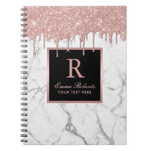 Roos Gold Drives Elegant White Marble Monogram Notitieboek