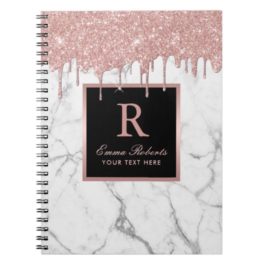 Roos Gold Drives Elegant White Marble Monogram Notitieboek (Voorkant)