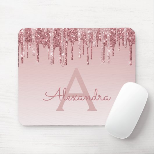 Roos Gold Drives Glitter Monogram Roze Mousepad Muismat (Met muis)