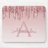 Roos Gold Drives Glitter Monogram Roze Mousepad Muismat (Voorkant)