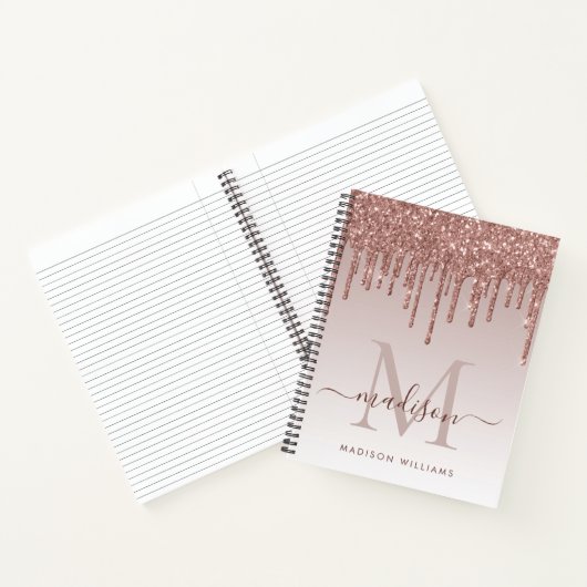 Roos Gold Drives Glitter Sparkle Monogram Script Notitieboek (Binnen)