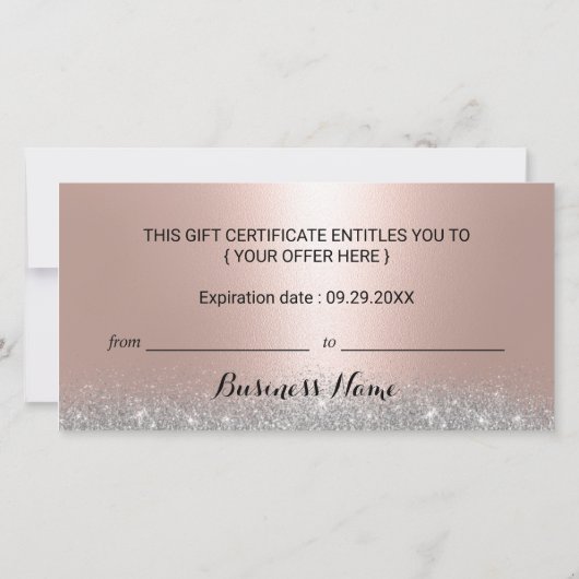 Roos Gold Drives Silver Glitter Cadeaubonnen (Achterkant)