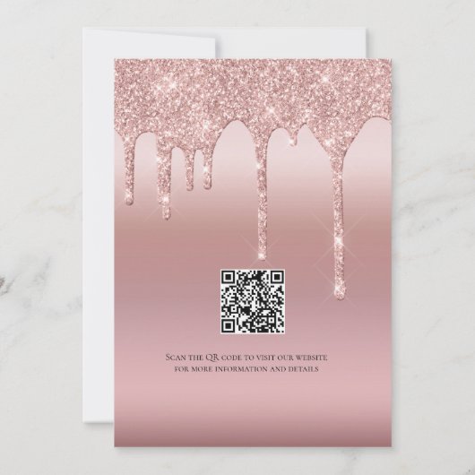 Roos Gold Driving Glitter Blush Pink QR code Save The Date (Achterkant)