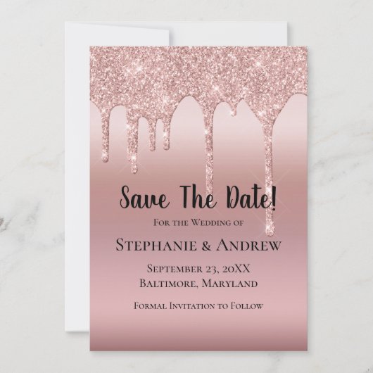 Roos Gold Driving Glitter Blush Pink Trendy Save The Date (Voorkant)